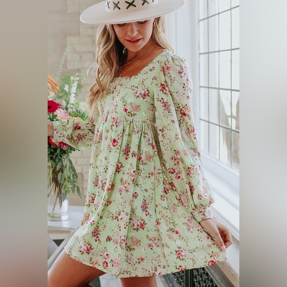 Blu Pepper Square Neck Empire Waist Babydoll Floral Dress Size Large - Picture 3 of 8